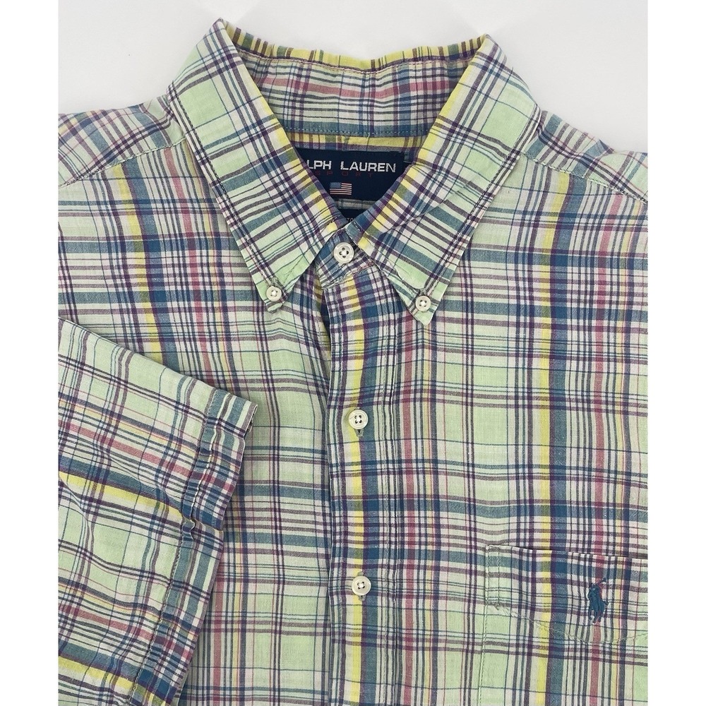 Ralph Lauren Sport Shirt Mens XL Multi Plaid Short Sleeve Button Down Preppy